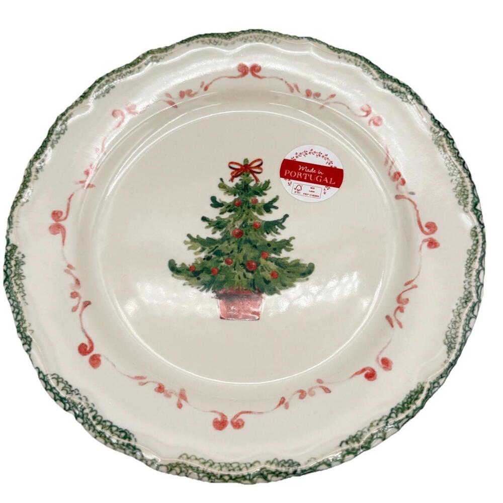 2 Portugal Stoneware Christmas Tree Salad Dessert Plate 8.75", New